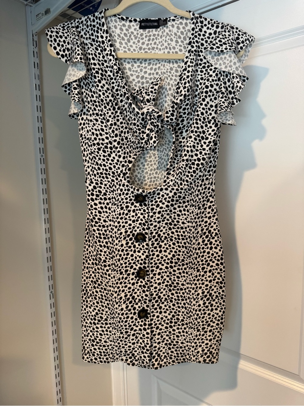 PrettyLittleThing Black & White Polka Dot Tie-Front Mini Dress